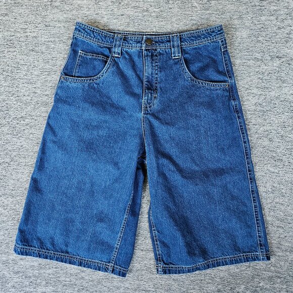 ALAB Blue Denim Shorts Men's 32 Baggy Embroidered Y2K Skater Rave Streetwear - Picture 2 of 12